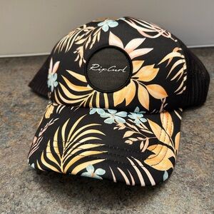 Rip Curl Black Floral Trucker Hat with Yellow & Aqua Accents